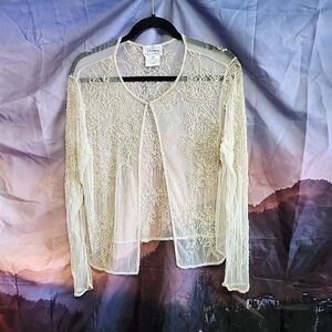 Elegant Cream Floral Lace Blouse Jacket